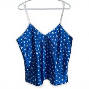 Vintage Roper Western Print Satin PJ Tank Top Size Large Blue White Y2K